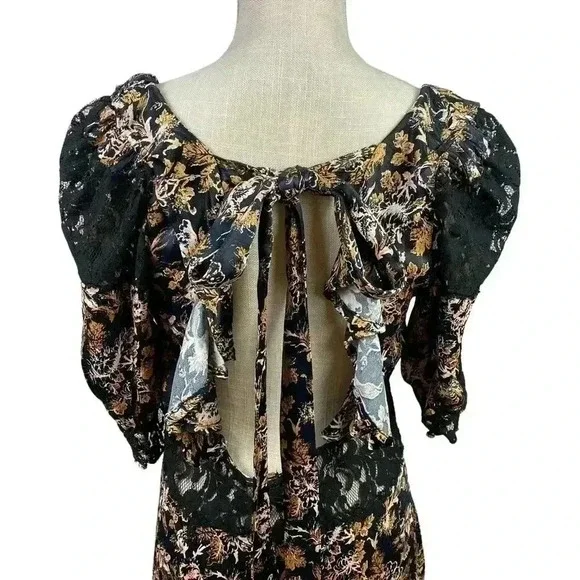 Free People Lucie Mini Dress in Black Combo With Lace Detail Size 8 - Picture 7 of 16